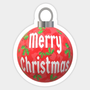 Christmas Tree Ornament with Merry Christmas, Abstract Red Peppermint and Holly Berries Sticker